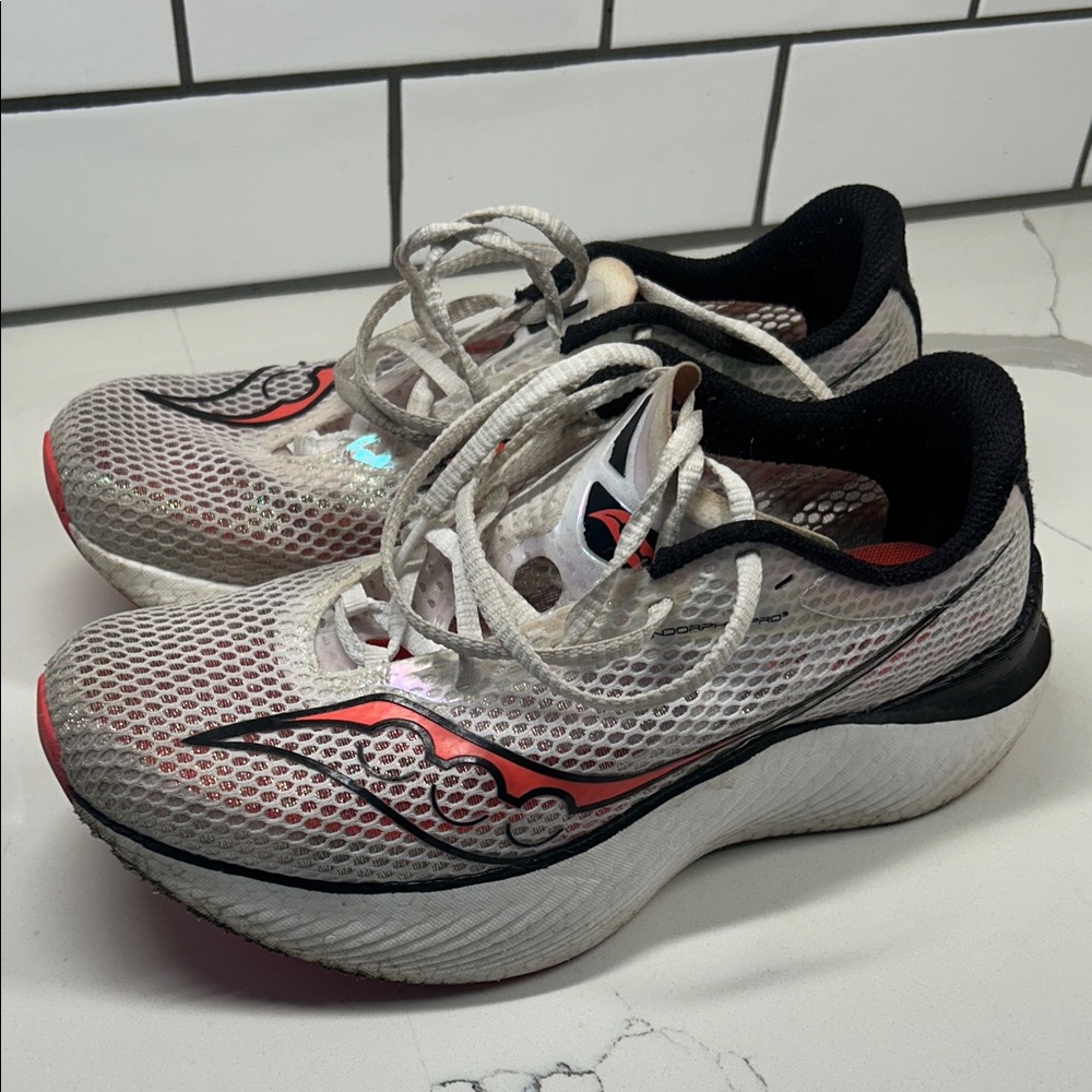 Endorphin 3 Saucony Women's Athletic Shoes - White, Black, and Orange PWR RUN PB